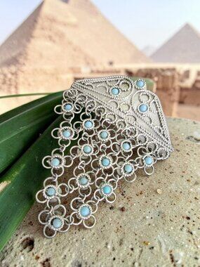 Persian Turquoise Brooch, Silver Chain Mail